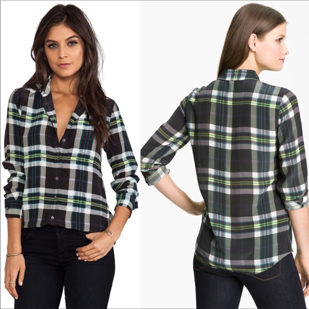 Equipment oversize plaid Brett silk blouse Large
